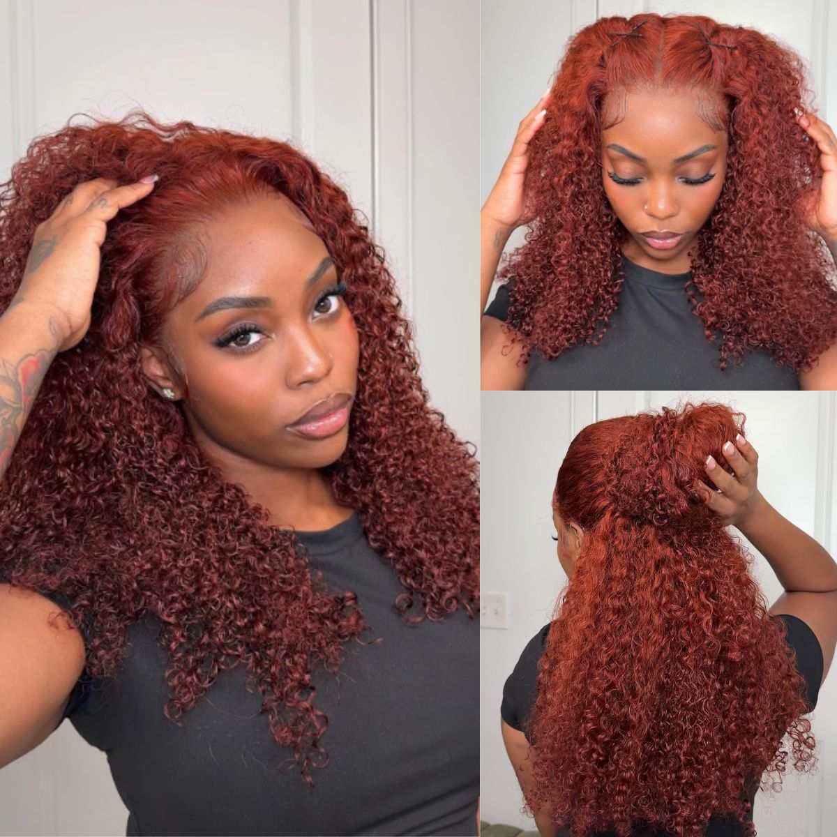 Reddish Brown Kinky Curly Invisi Strap Snug Fit 360 Melting Lace Frontal Bleached Knots Glueless Lace Wig