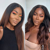 Yaki Body Pre-Layered Black Brown Ombre Invisi Strap 360 Skin Lace Frontal Glueless Lay Flat Human Hair Wig
