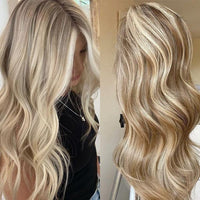 Kisslove Blonde Balayage On Warm Brown 3D Body Wave 360 Lace Wigs Invisi Drawstring Cap Hat Wig