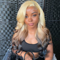 Blonde Brown Ombre Wig Bone Straight 13x4 HD Lace Front Human Hair Wigs