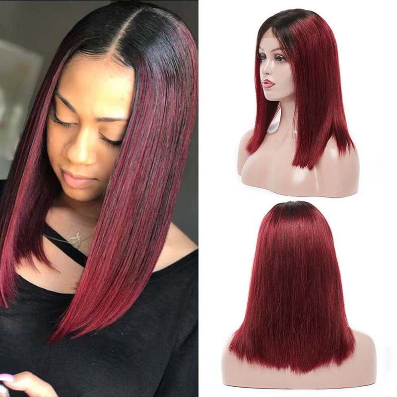 99J Red Burgundy Wig Bob 4x4 Lace Closure Human Hair Wigs Straight Hair