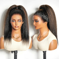 Kinky Straight Brown Highlight Invisi Strap 360 Skin Lace Frontal Glueless Wig Pre Everything Human Hair Wig