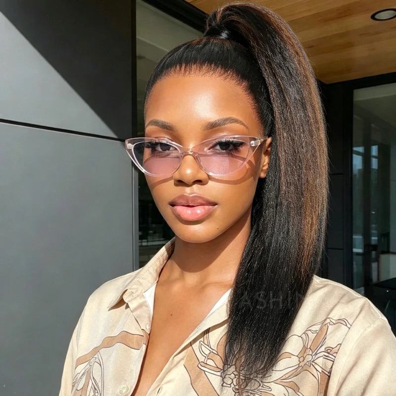 Kinky Straight Brown Highlight Invisi Strap 360 Skin Lace Frontal Glueless Wig Pre Everything Human Hair Wig