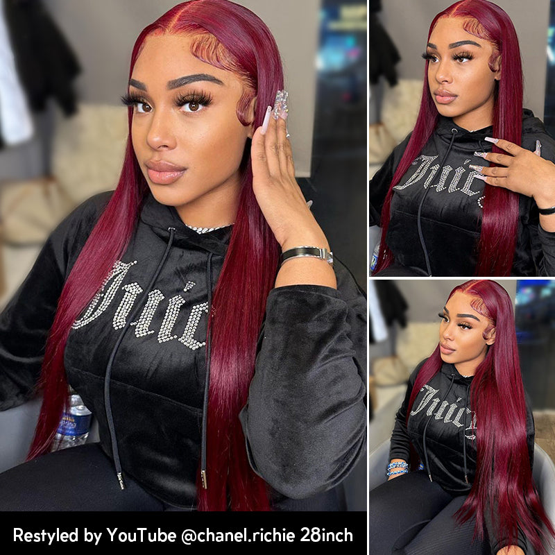 Burgundy Hair Color 3D Body Wave 13x4 Lace Frontal Wig Black Cherry Dark Burgundy Human Hair Wigs