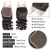 4*4 Lace Closure With Bundles Loose Wave 12A Brazilian Virgin Human Hair Weave