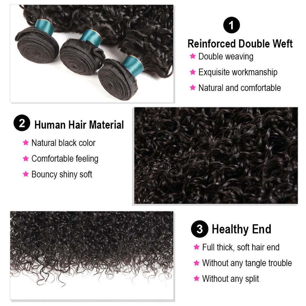 Jerry Curly 3 Bundles With 13*4 HD Lace Frontal 12A Brazlian Virgin Human Hair Weave