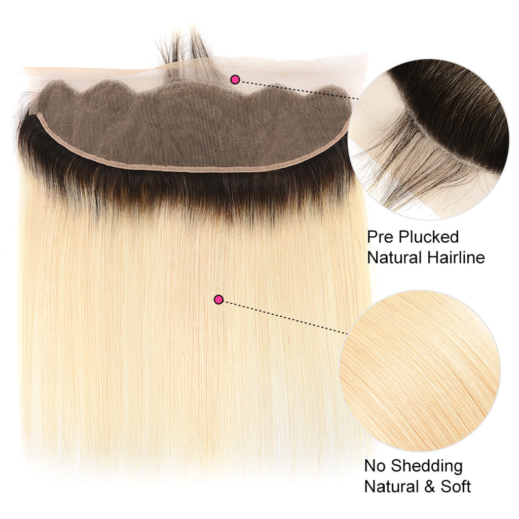 1B/613 Ombre Blonde Bundles With 13x4 Lace Frontal Closure Straight Human Hair