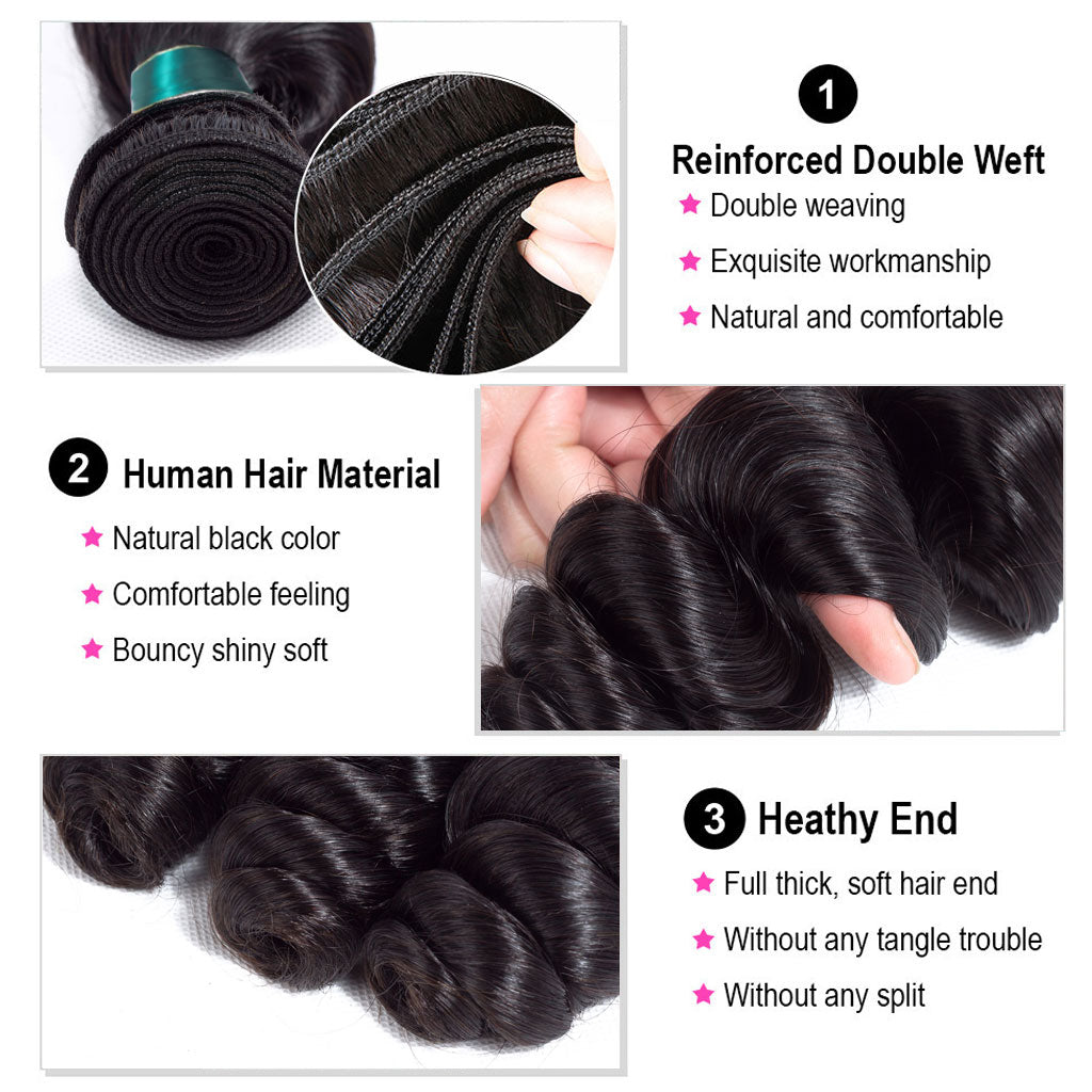 13*4 HD Lace Frontal Closure With Bundles Loose Wave 12A Brazilian Virgin Hair Weaves