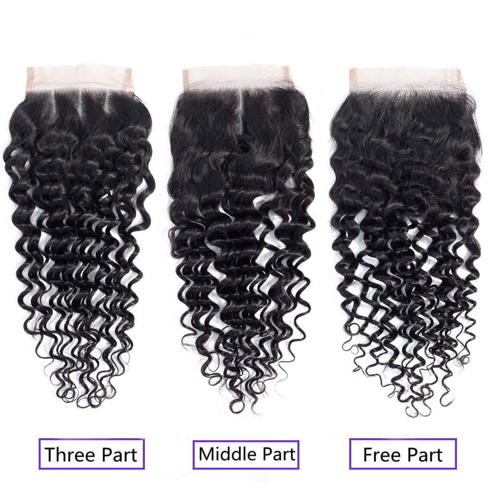 4x4 Lace Closure With Bundles Deep Wave 12A Brazilian Virgin Hair Weave