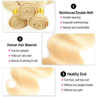 613 Honey Blonde Bundles With Closure Body Wave Virgin Human Hair Weaves