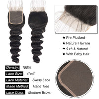 Loose Deep Wave Bundles With Lace Closure 12A Brazilian Virgin Human Hair Weave