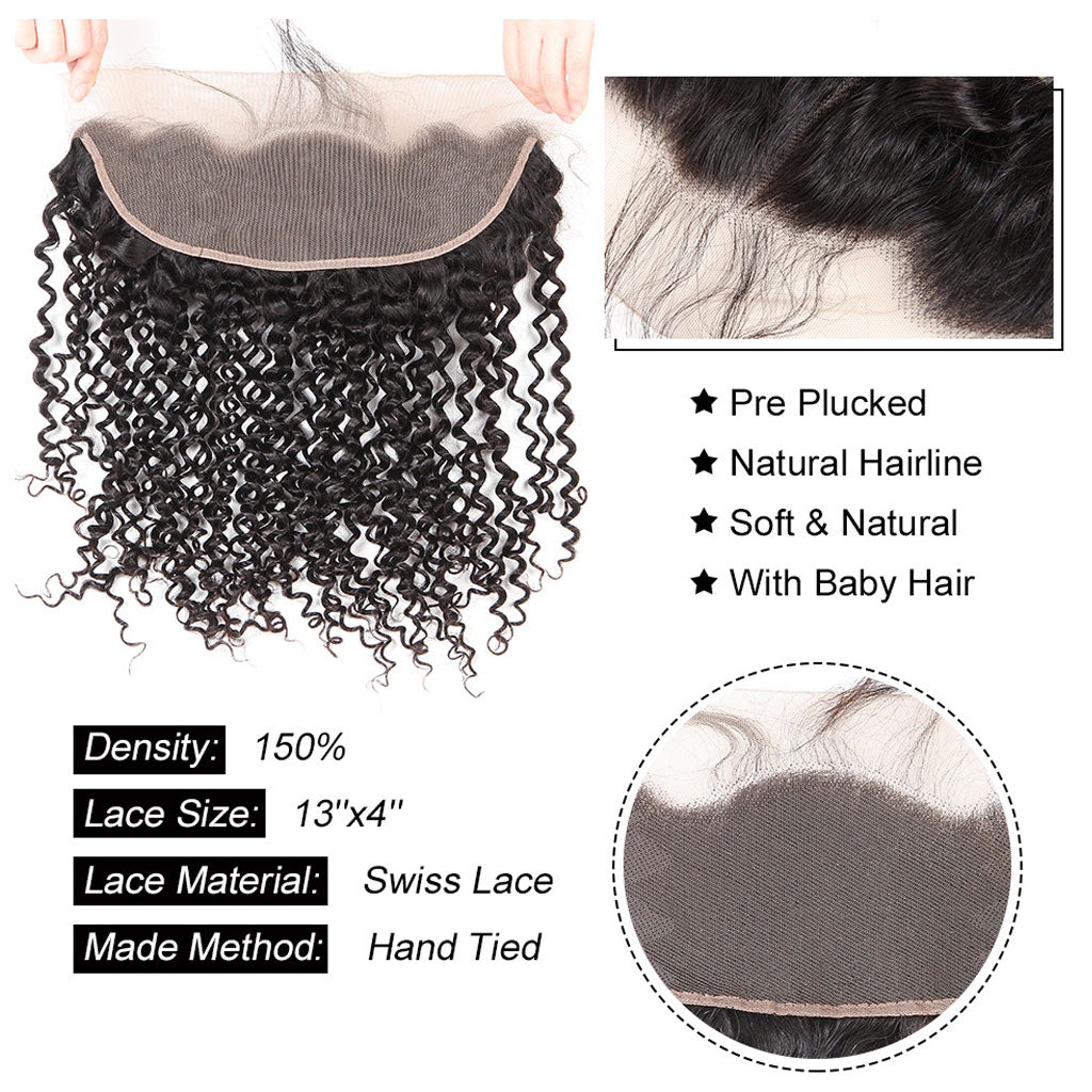 Jerry Curly 3 Bundles With 13*4 HD Lace Frontal 12A Brazlian Virgin Human Hair Weave