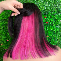 Peekboo Pink Highlight Wig Hidden Color Short Bob Silk 13x4 Transprant Lace Front Wig