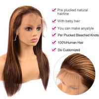 P4/27 Honey Blonde Highlight Straight Hair 13x4 13x6 Full Lace Frontal Human Hair Wigs