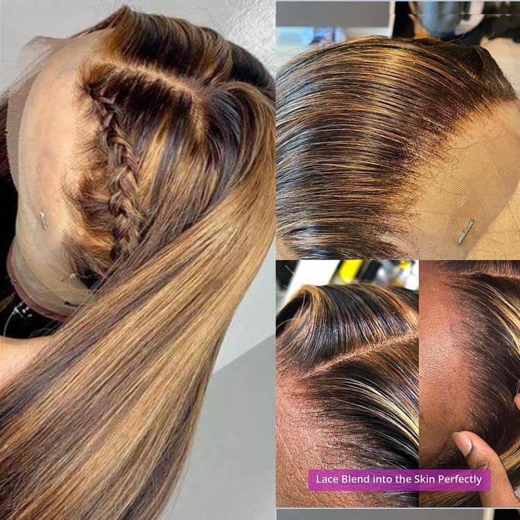 P4/27 Honey Blonde Highlight Straight Hair 13x4 13x6 Full Lace Frontal Human Hair Wigs