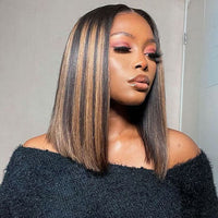 Highlight Straight Bob 5x5 Transparent Lace Wigs 100% Human Hair For Women