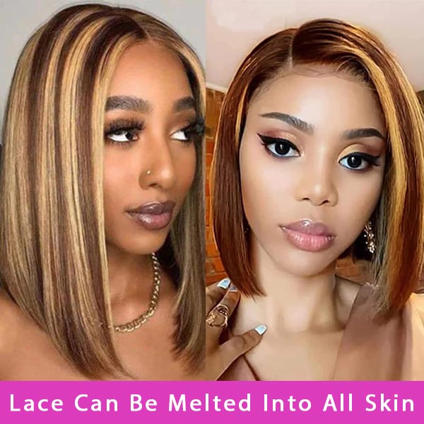 Highlight Straight Bob 5x5 Transparent Lace Wigs 100% Human Hair For Women