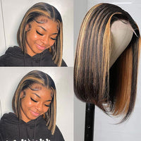 Highlight Straight Bob 5x5 Transparent Lace Wigs 100% Human Hair For Women