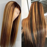 P4/27 Honey Blonde Highlight Straight Hair 13x4 13x6 Full Lace Frontal Human Hair Wigs