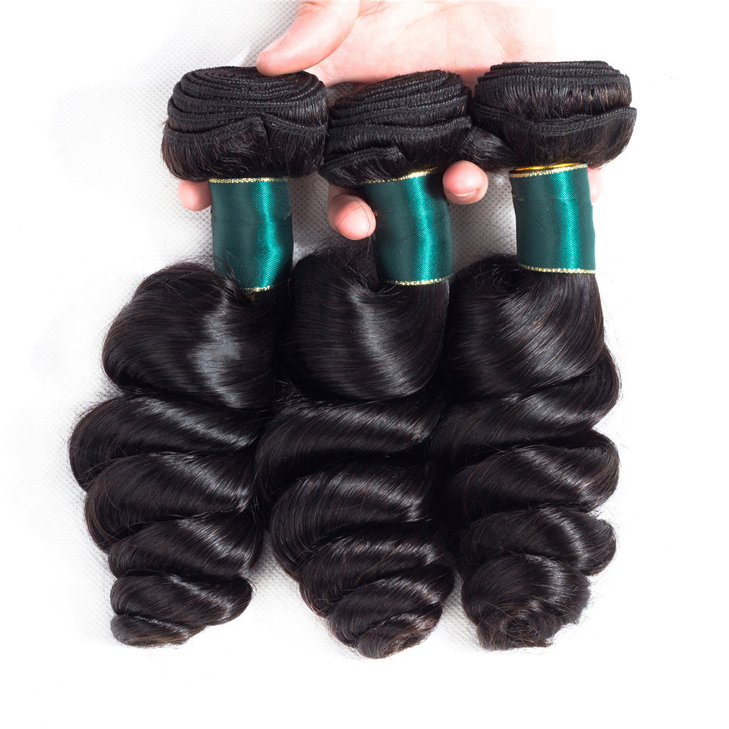 Loose Wave 3 Bundles With 4*4 Lace Closure 10A Brazilian Human Hair Weaves