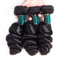Loose Wave 3 Bundles With 4*4 Lace Closure 10A Brazilian Human Hair Weaves
