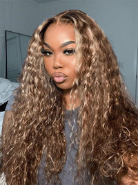 Kisslove Pre-bleached Knots Water Wave Highlight 360 Lace Wig With Invisi-Drawstring Cap
