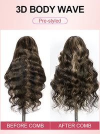 KissLove 360 Lace Wig Honey Blonde Highlight on Black Hair Body Wave Wig with Invisi-Drawstring