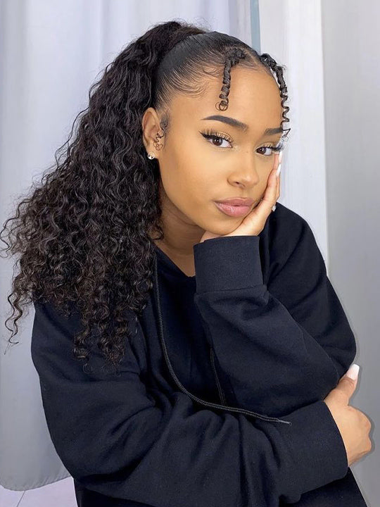 Invisi Drawstring Cap Water Wave Ponytail Extension 100% Human Hair Extensions