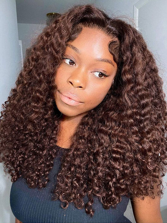 Kisslove Hair 13x6 Lace Frontal Wig Dark Brown Color Burmese Curly Glueless Human Hair Wig
