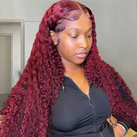 Bleached Knots 99J Deep Curly Burgundy Wig 360 Transparent Lace Human Hair Wigs