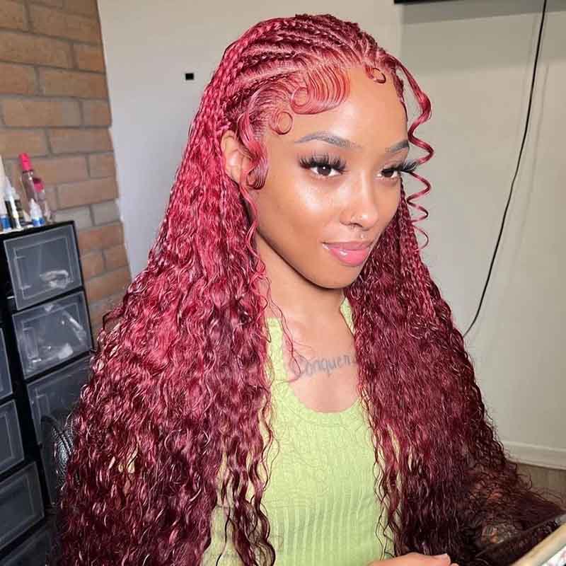99J Burgundy Color Deep Wave 13x4 13x6 Lace Front Wigs Pre Plucked Human Hair Wigs