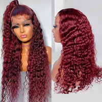 Bleached Knots 99J Deep Curly Burgundy Wig 360 Transparent Lace Human Hair Wigs