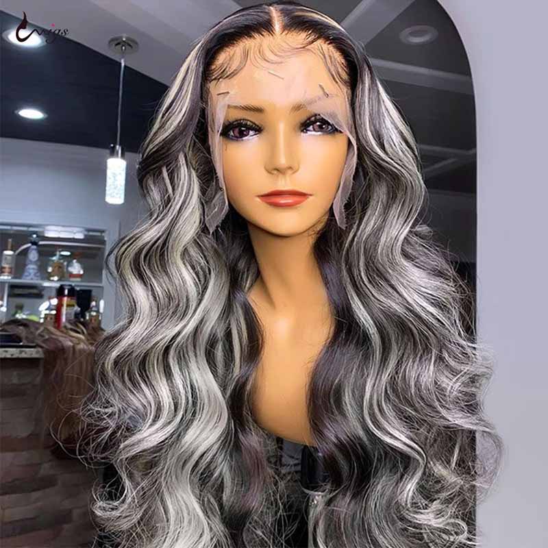 Platinum Highlights Mixed Color 3D Body Wave 13x4 Lace Frontal Human Hair Wigs