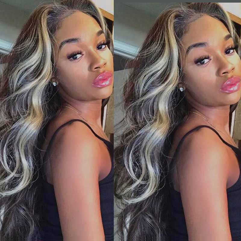 Platinum Highlights Mixed Color 3D Body Wave 13x4 Lace Frontal Human Hair Wigs