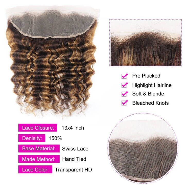 P4/27 Highlights Bundles With Frontal Loose Deep Wave Brazilian Colored Human Hair Extensions