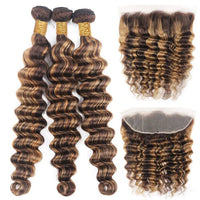 P4/27 Highlights Bundles With Frontal Loose Deep Wave Brazilian Colored Human Hair Extensions