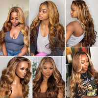 [Wear & Go] Breathable Air Wig Highlight 3D Body Wave 13x4 Lace Front Human Hair Wigs