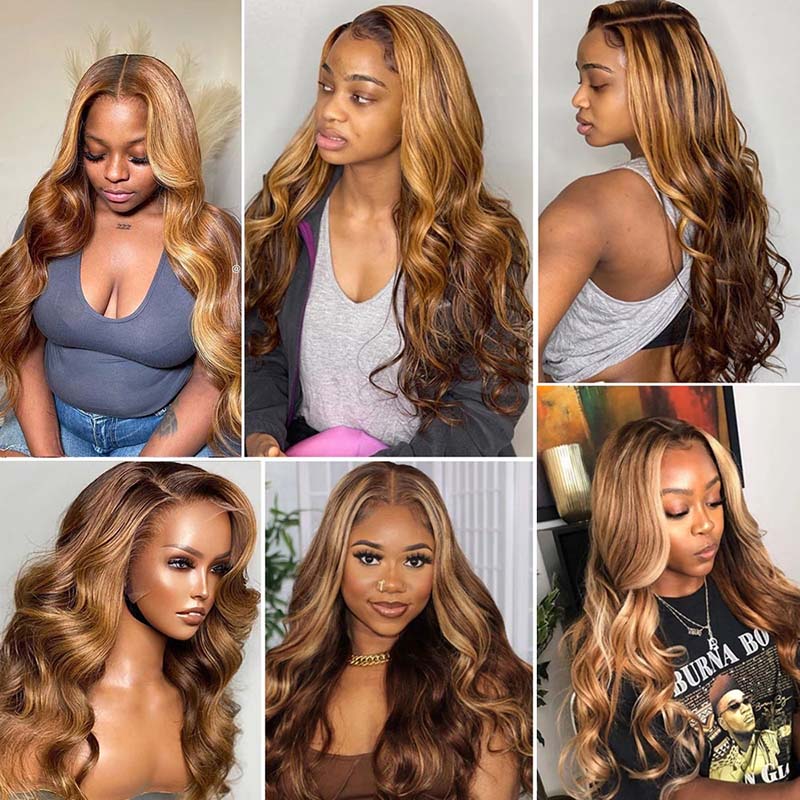 [Wear & Go] Breathable Air Wig Highlight 3D Body Wave 13x4 Lace Front Human Hair Wigs