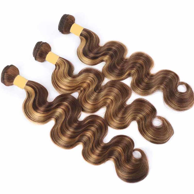 P4/27 Highlight Body Wave Human Hair 3 Bundles With Closure 12A Brazilian Hair