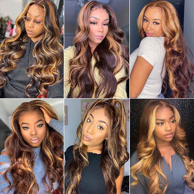 P4/27 Highlights Bundles With Frontal Body Wave 12A Brazilian Virgin Human Hair