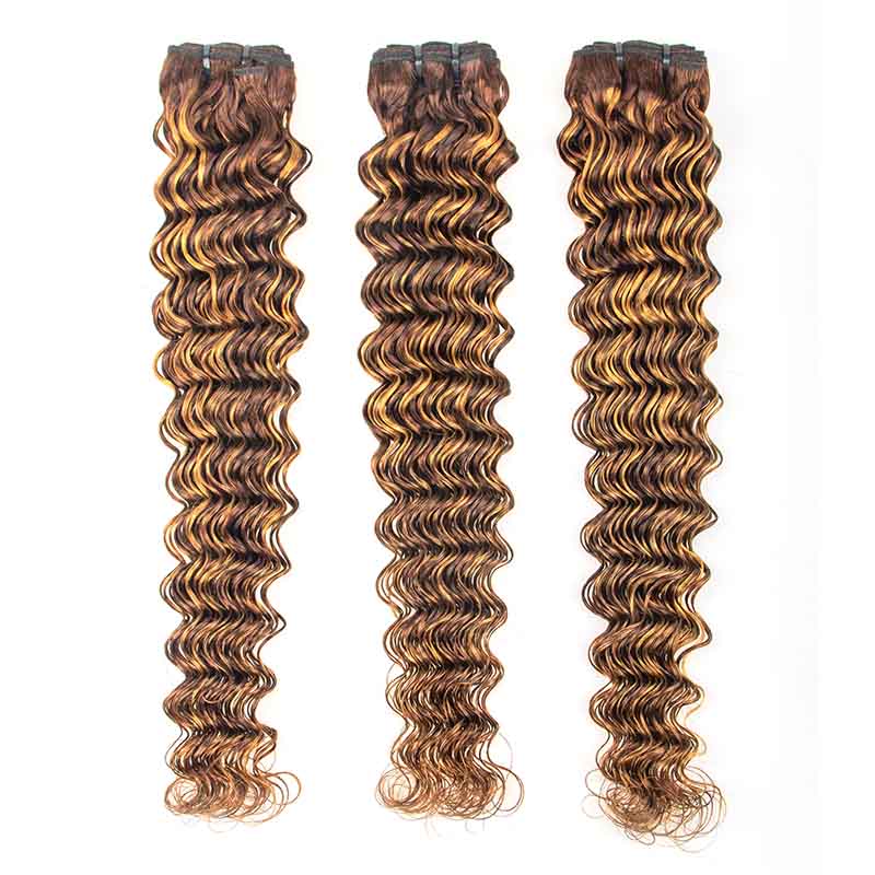 P4/27 Highlight Deep Wave Human Hair 3 Bundles With Closure 12A Brazilian Hair