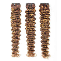 P4/27 Highlight Deep Wave Human Hair 3 Bundles With Closure 12A Brazilian Hair