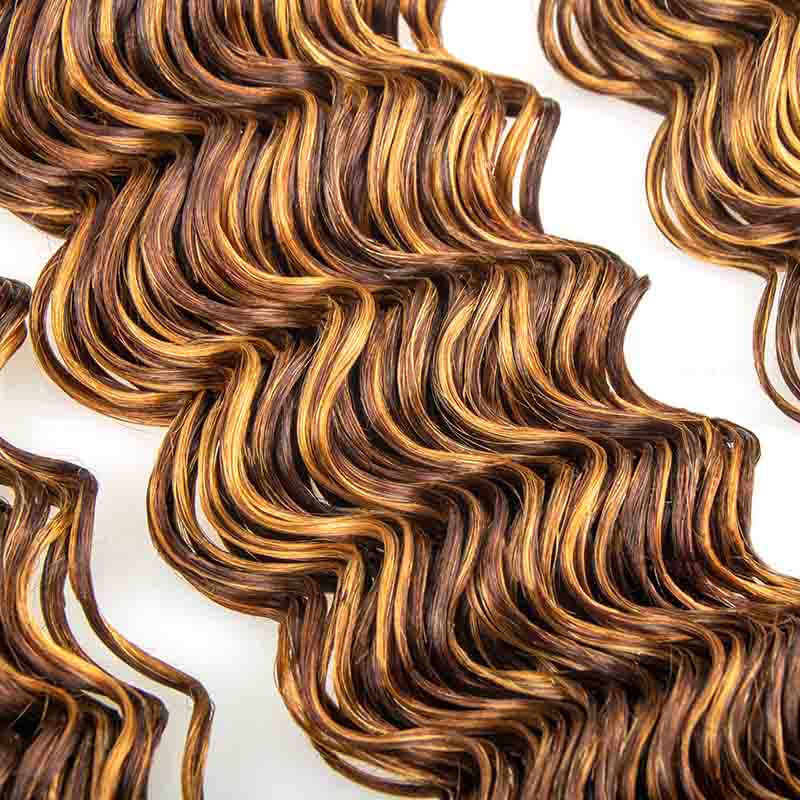 P4/27 Highlight Deep Wave Human Hair 3 Bundles With Closure 12A Brazilian Hair