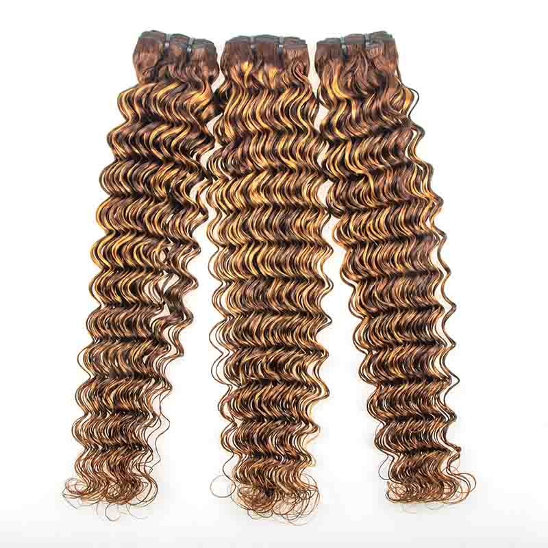 P4/27 Highlight Deep Wave Human Hair 3 Bundles With Closure 12A Brazilian Hair