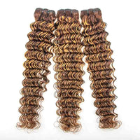 P4/27 Highlight Deep Wave Human Hair 3 Bundles With Closure 12A Brazilian Hair