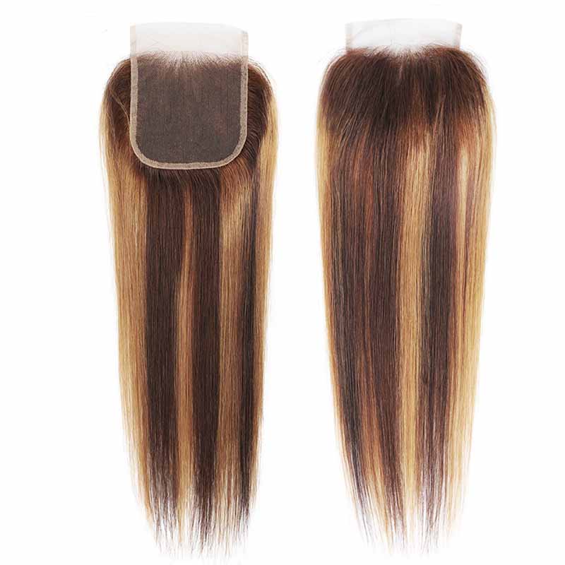 P4/27 Highlight Straight Human Hair 3 Bundles With Closure 12A Brazilian Hair