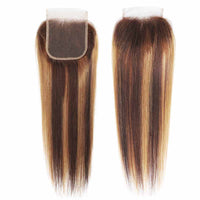 P4/27 Highlight Straight Human Hair 3 Bundles With Closure 12A Brazilian Hair