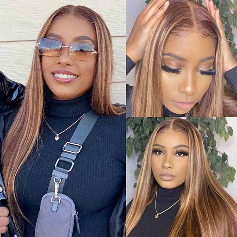 P4/27 Highlight Straight Human Hair 3 Bundles With Closure 12A Brazilian Hair