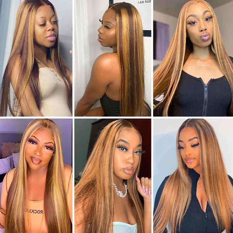 P4/27 Highlight Straight Human Hair 3 Bundles With Closure 12A Brazilian Hair
