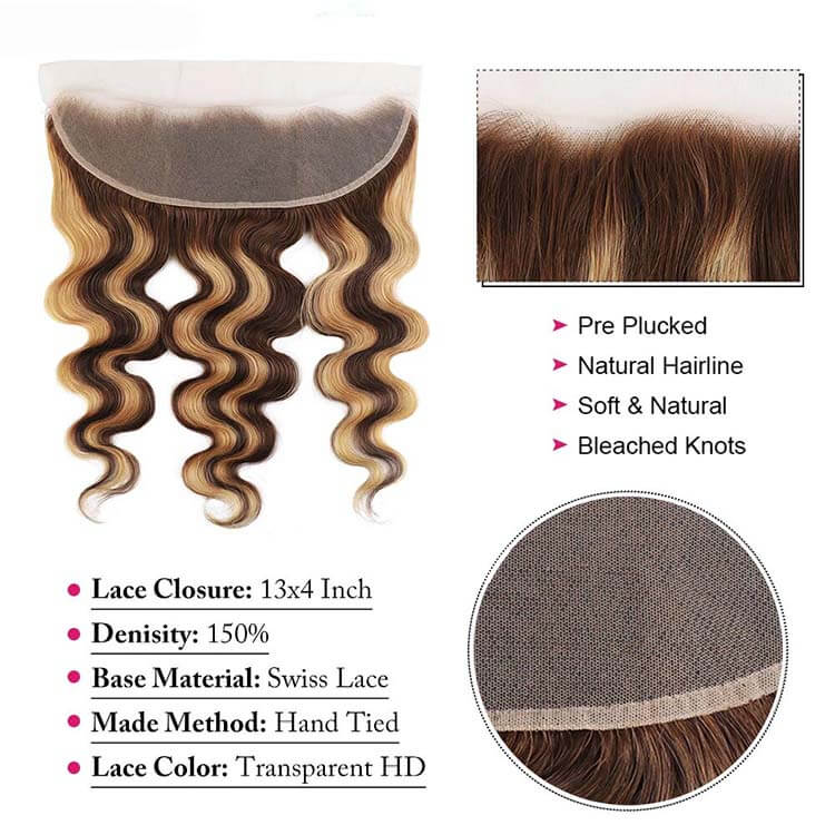 P4/27 Highlights Bundles With Frontal Body Wave 12A Brazilian Virgin Human Hair